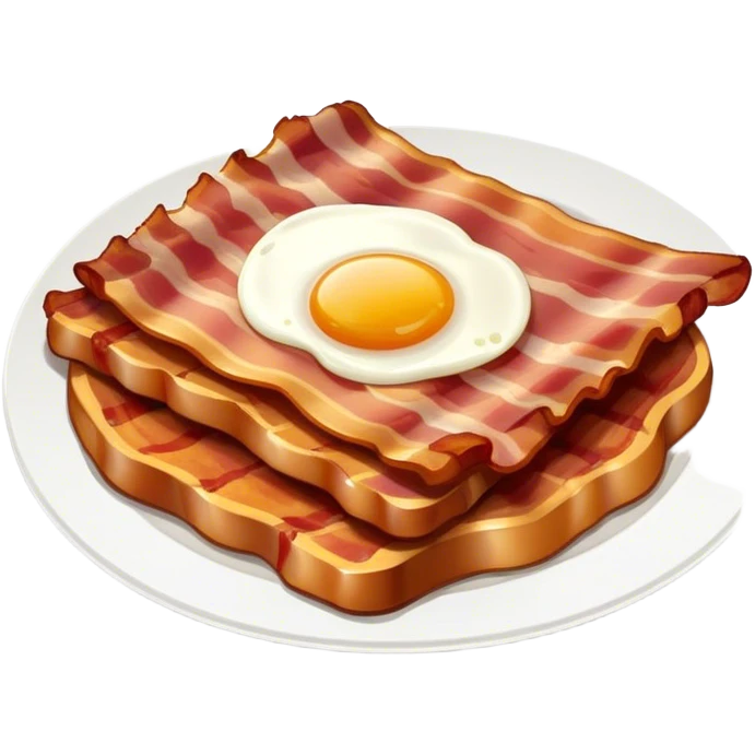 Cinematic crispy sizzling bacon, slightly curled, golden-brown with a perfect crunch, glistening with rich flavor, deep warm tones, served on a breakfast plate, comforting and indulgent. emoji