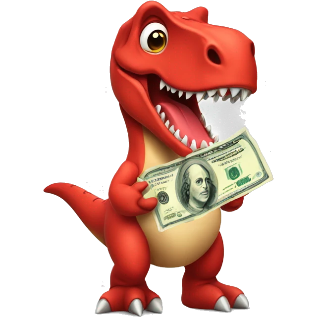 cute red t-rex with money emoji