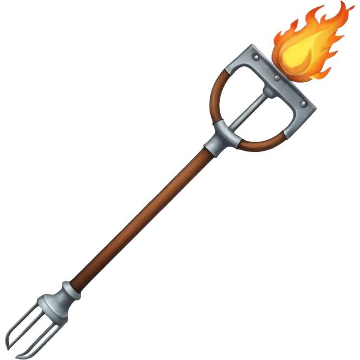 a three pronged pitchfork and a torch emoji