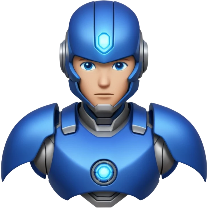 mechanical armored man portrait, head and shoulders only, futuristic metal armor, glowing energy lines, robotic shoulder plates, intense expression, sci-fi warrior vibe, 3D cartoon style, mobile game icon style, clean background, no text, no watermark
  emoji