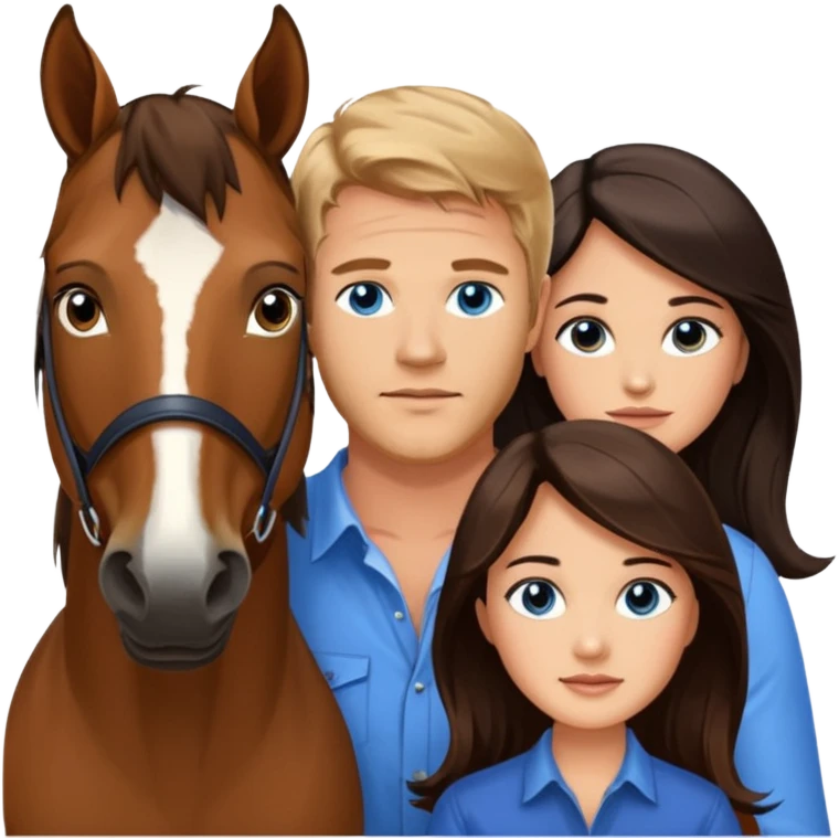blue eyed trevor donovan with brown eyed danica mckellan and brown horse emoji