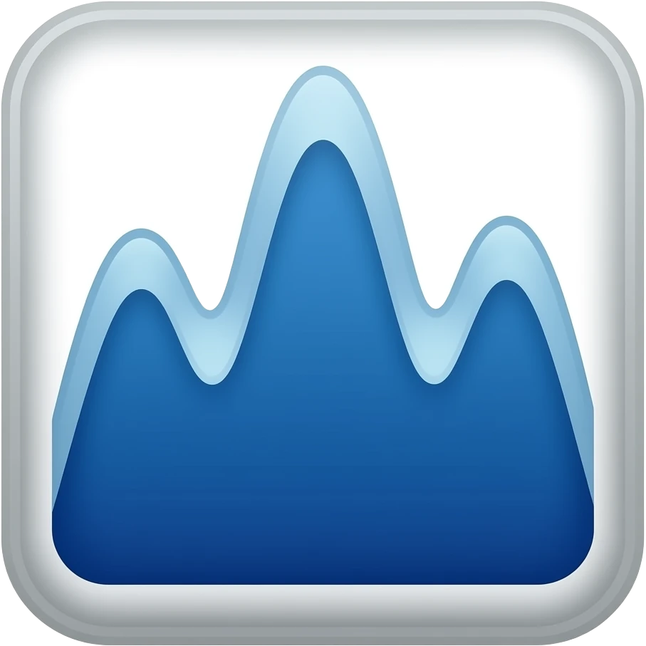 chart emoji with smooth, flowing lines in a gradient of dark blue (#002137) to sky blue (#7FC7FF), featuring three distinct peaks on a white background. The waves should have a subtle grey (#7B7B7B) outline for definition. emoji