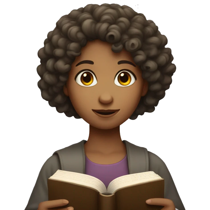 Curly haired girl with a bible in her hands emoji