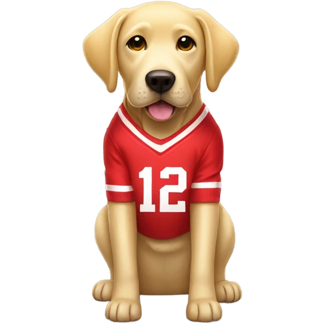 Yellow lab wearing a Nebraska football sweater emoji