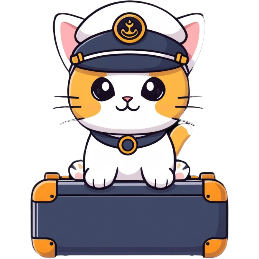 Cat driving a motorized suitcase with wheels emoji