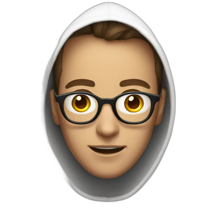 a man in a white hoodie with glasses and egg-shaped face with open mouth emoji