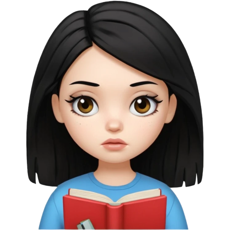 generate a pretty bratz girl with dark circles and a book in hand, looking tired. Messed up hair  emoji