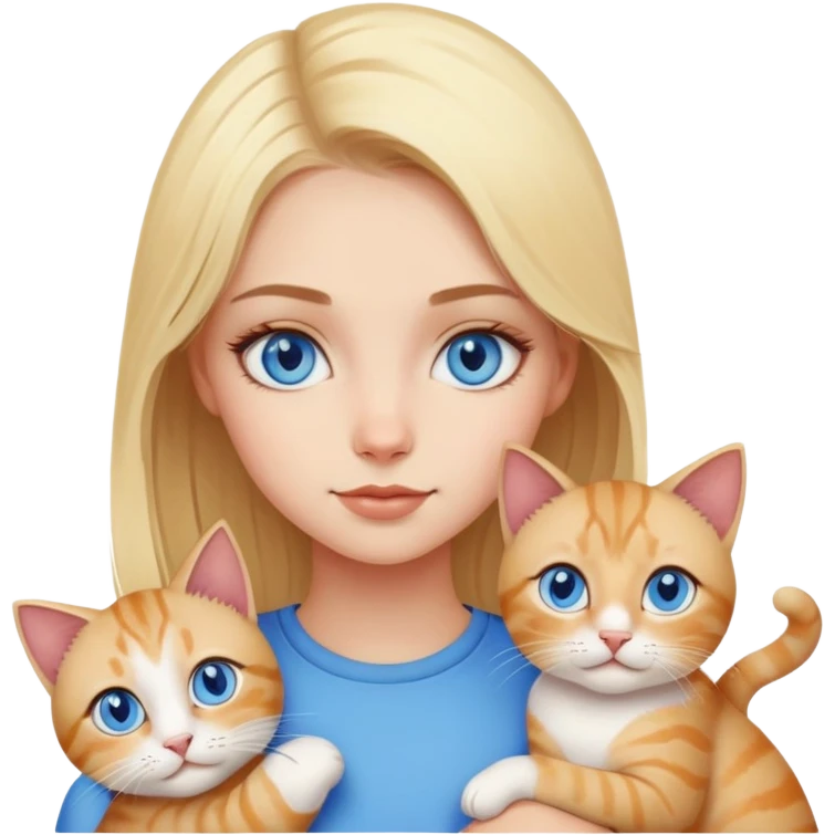 blonde girl with blue eyes with cats emoji
