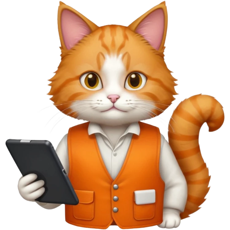 worker cat wearing orange west holding a tablet emoji