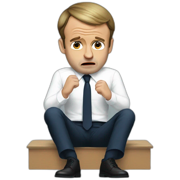 Emmanuel macron crying full body sitting emoji