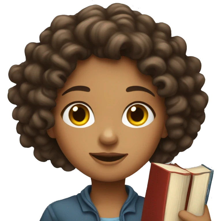 Curly brunette girl with a book emoji