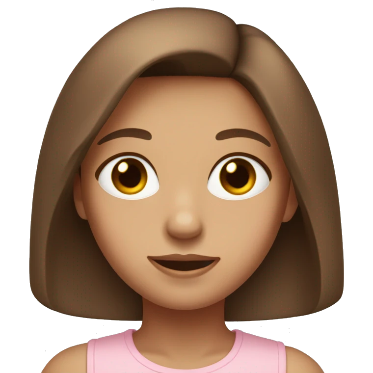 A girl with hazel eyes long brown hair highlights wearing a light pink top emoji
