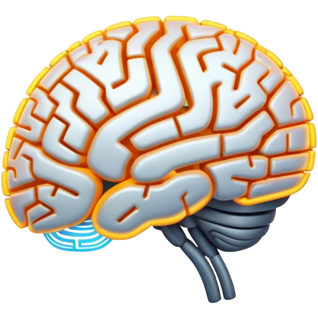 glowing futuristic brain with circuit patterns, radiating intelligence and innovation emoji