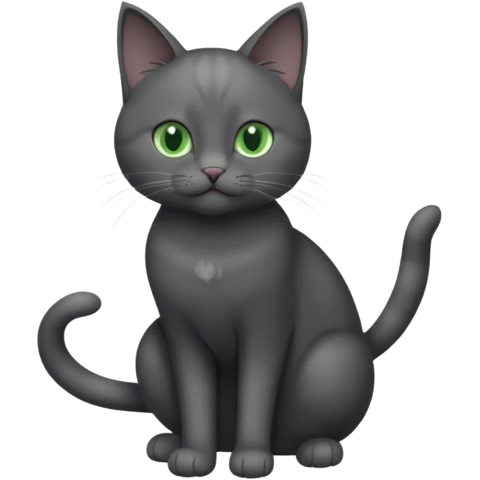 full body gorgeous solid dark grey cat with green eyes, white paws and white whiskers playing emoji