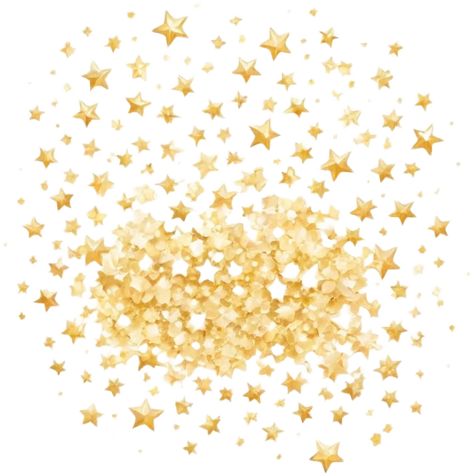 Delicate, shimmering sparkles scattered gracefully, with soft glowing edges and a subtle golden or white tint. The sparkles vary in size and opacity, creating a magical and elegant effect. Flat, modern illustration, clean and minimal, white background. emoji