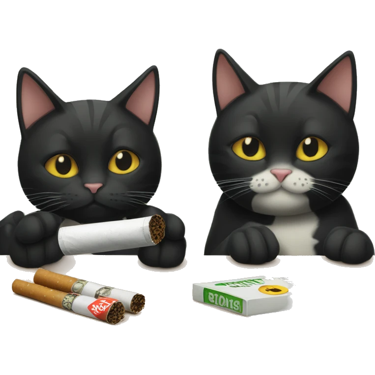 black cat and tabby cat sitting next to each other smoking a cigarette emoji
