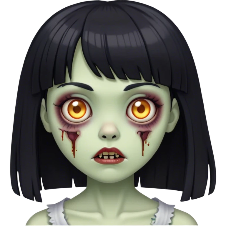 vintage zombie girl, black straight hair with bangs emoji