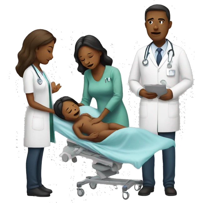 a woman gives birth and doctors stand nearby emoji