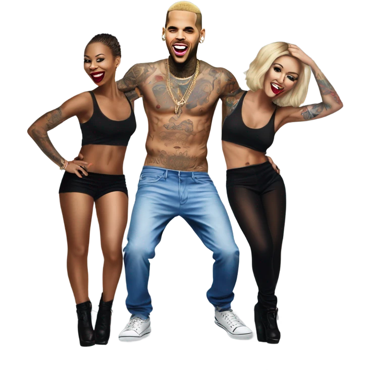 Hyper Realistic Chris Brown   dancing with 3 tattooed female dancers emoji