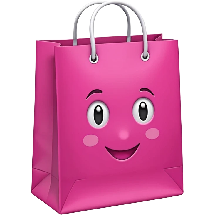 Bolsa de papel rosa fucsia con asas blancas, patrón repetido 'DRUNI' en rosa claro y un 'DRUNI' vertical blanco en el centro, estilo emoji iOS, brillante y realista. emoji
