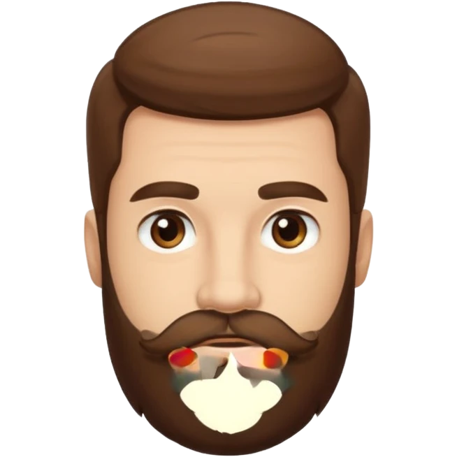 A light-skinned man with thick brown hair styled to the side, brown eyes, and a full beard with a matching mustache. emoji
