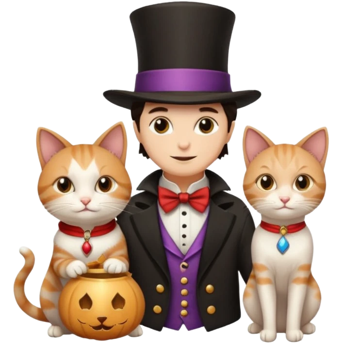magician couple and their pet cat emoji