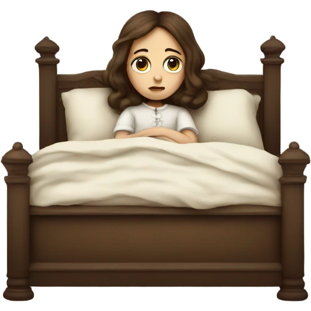 Sick Victorian child with brown hair lying down in bed emoji