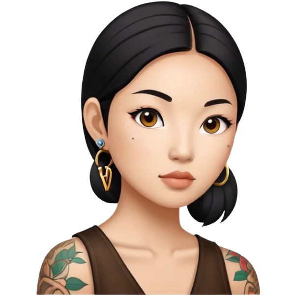 Asian woman with LV tattoo on left cheek emoji