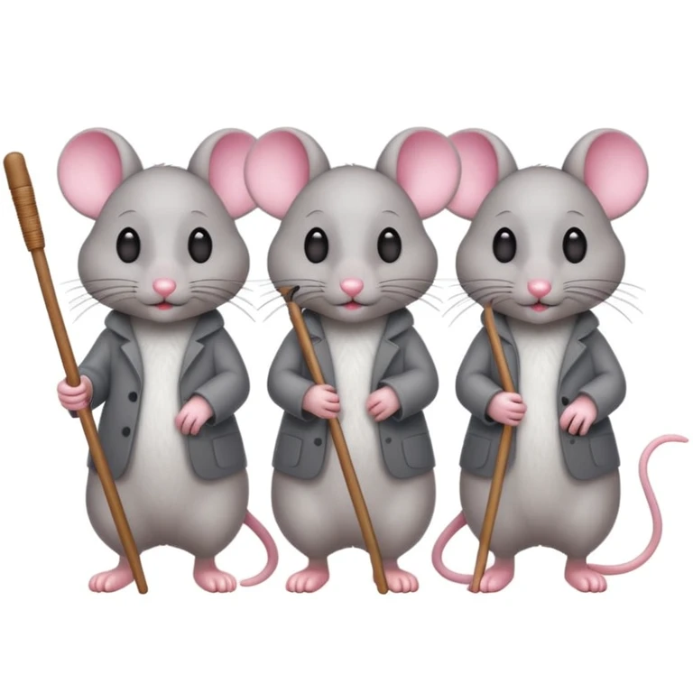 three blind mice, each mouse holding a cane, walking together, simple and expressive, classic emoji style emoji