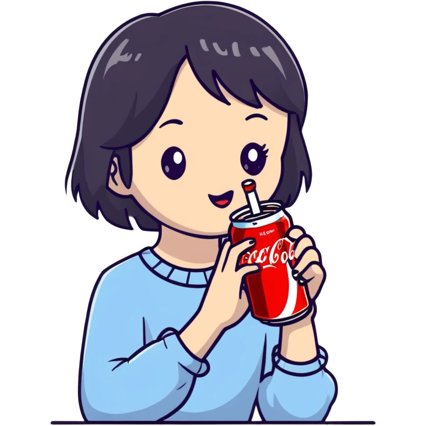 cute girl with black hair drinking coca cola emoji