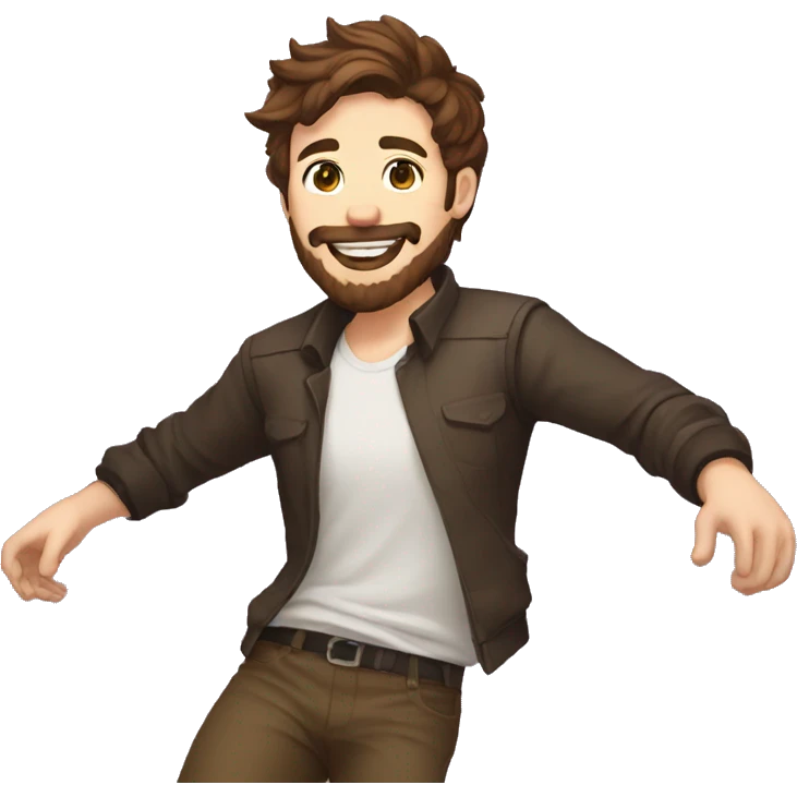 game streamer, short brown hair, brown beard, dancing emoji