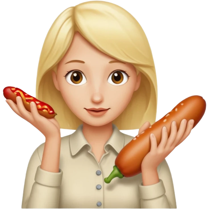Naked blonde with both hands grabbing weiner emoji