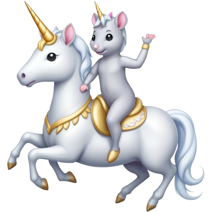 A gray mouse riding a unicorn emoji