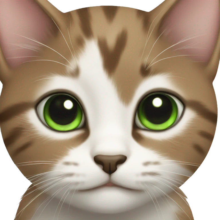 Brown white and black kitten with green eyes emoji