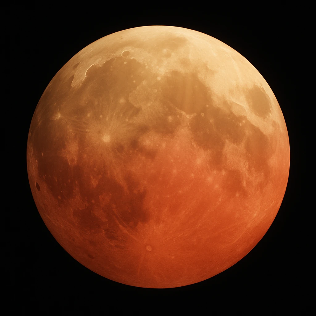 blood moon with smoother craters, two-tone fill: beige and dark red, smooth gradient transition between colors, realistic moon style emoji
