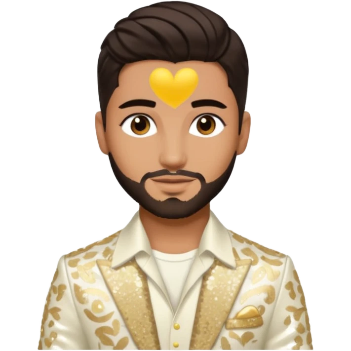 Maluma with dark brown hair, ivory sequin outfit emoji