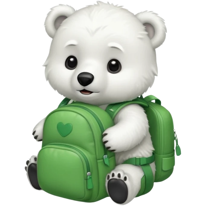 baby polar bear wear green backpack emoji
