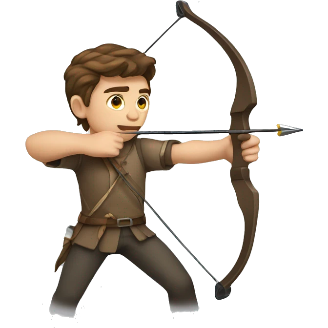 a male archer aiming with a bow, brown hair, bright skin, emoji