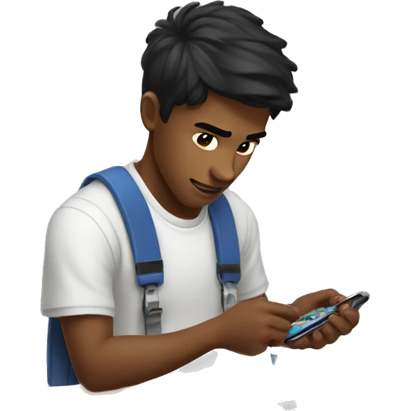 a young guy master with dark hair repairing iPhones emoji