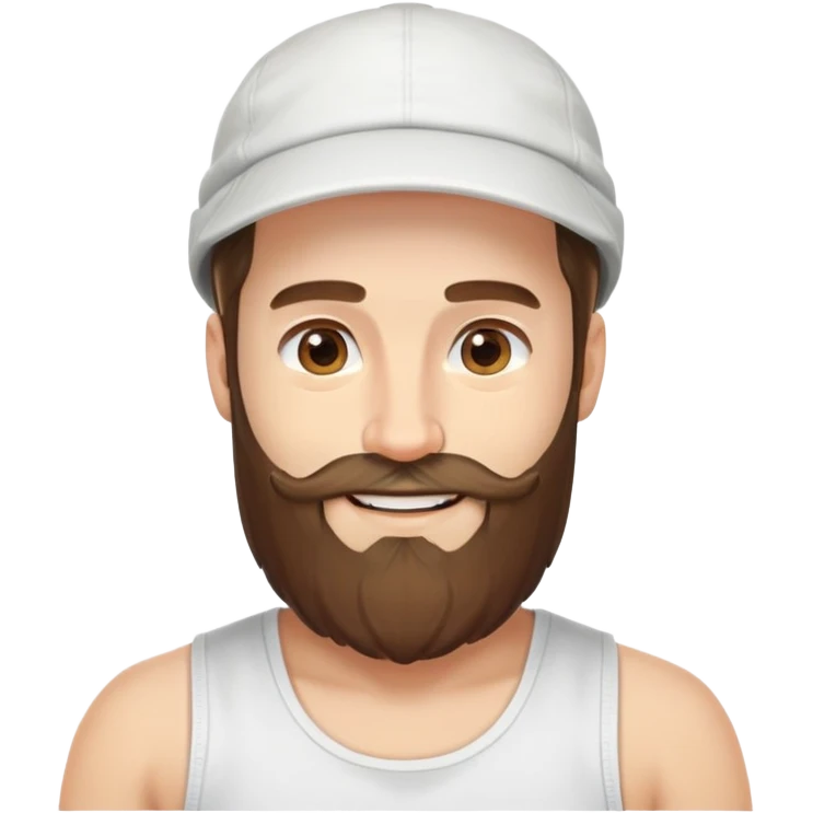 Alex Hormozi, white man with mid-long hair wearing a cap, big beard, smiling, white tank top emoji