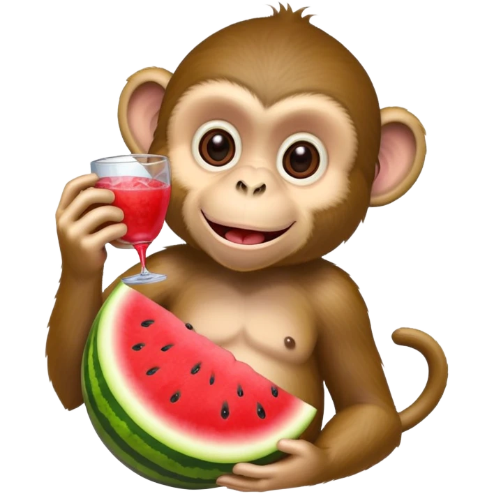 monkey eating water melon and drinking grape soda  emoji