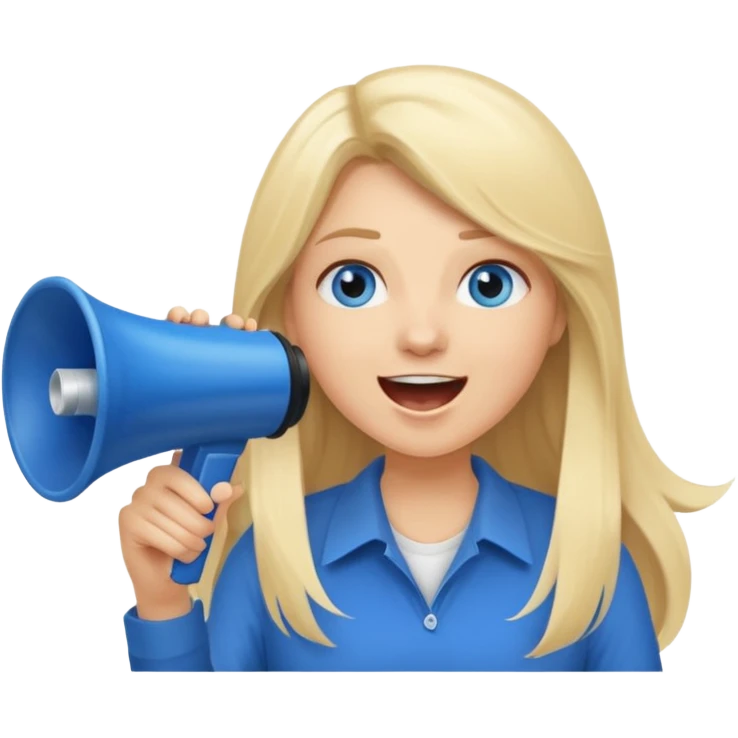 blue eyes blonde girl yelling into megaphone saying timeout long hair smiling emoji