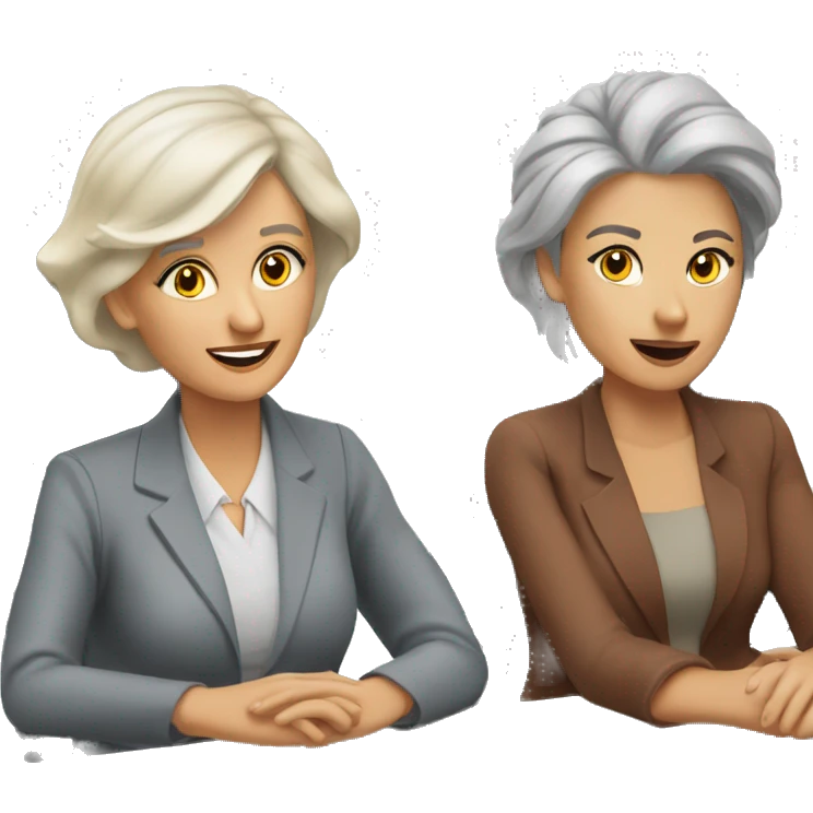 an older woman grey hair and a younger woman blonde hair sitting talking job interview semi casual emoji