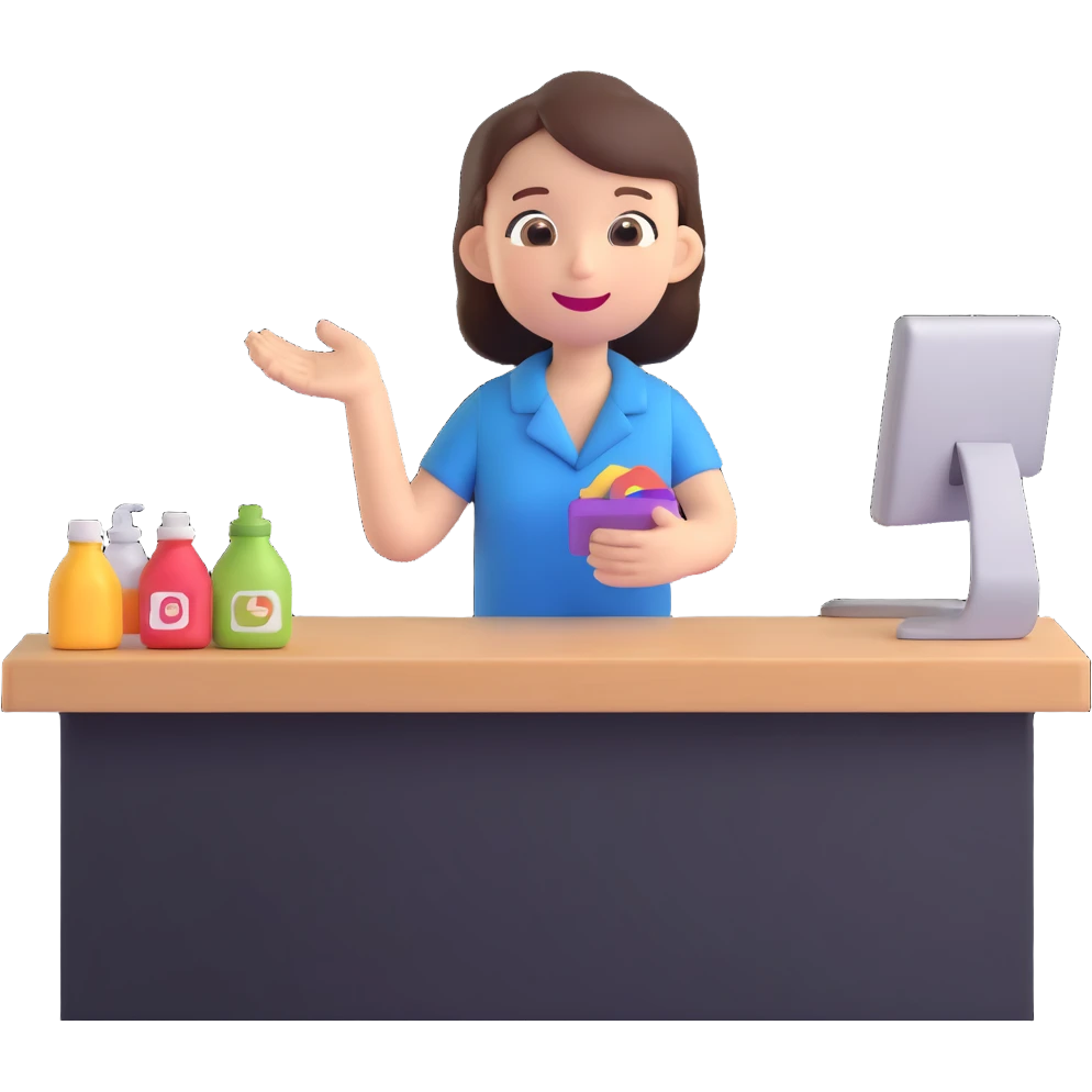 a person happily buying something at a store counter emoji
