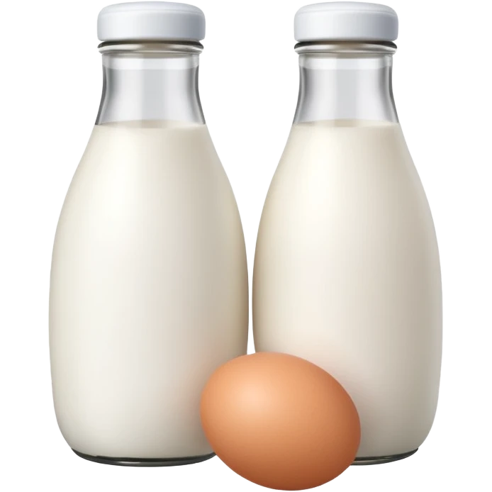 A white milk bottle standing beside a single egg on a clean surface. emoji