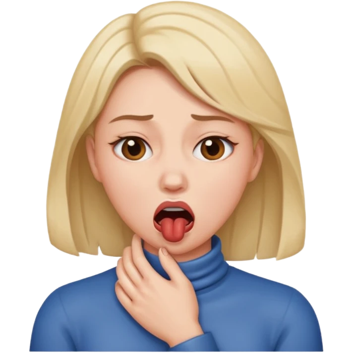 Woman choking herself with a dramatic face emoji