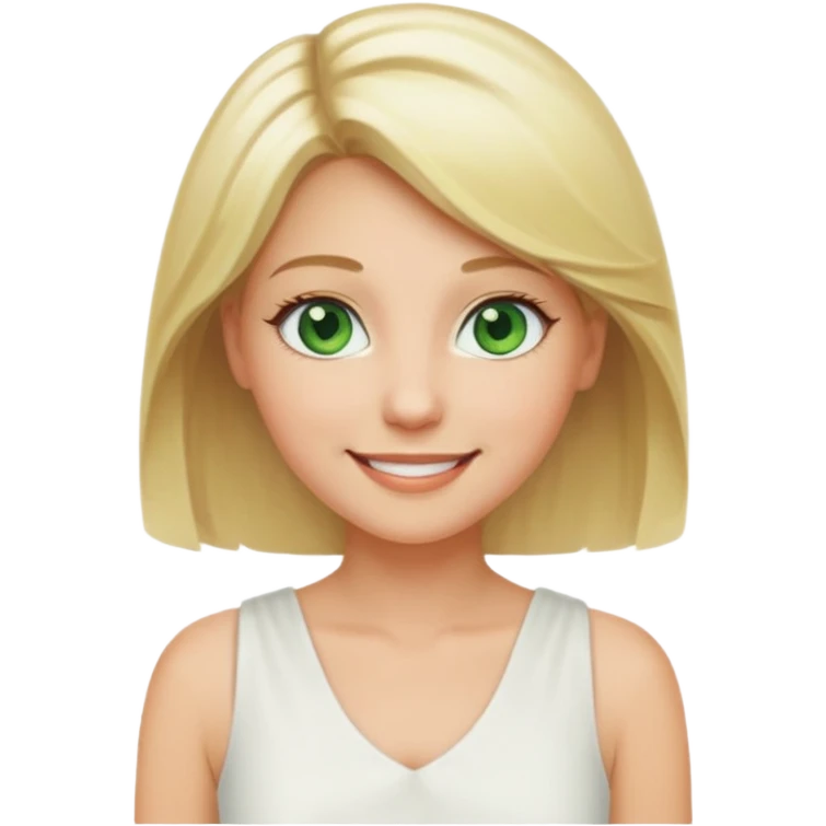 Woman, blonde Hair, Green eyes, White short sleveless dress emoji