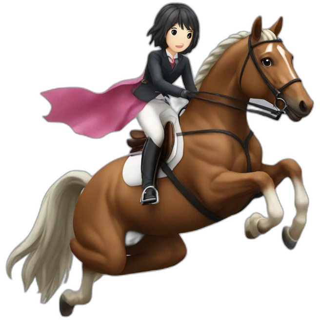 Obstacle flying over equestrian Japanese girl emoji