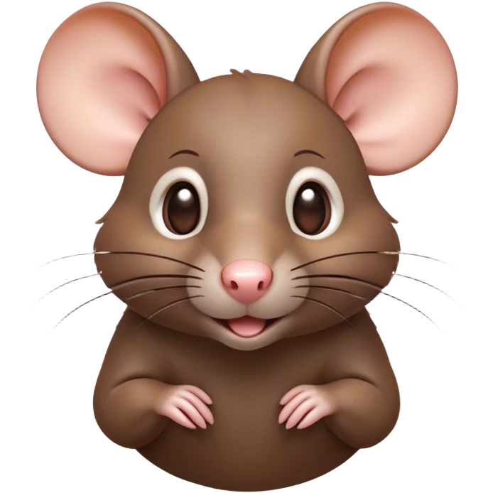 Cinematic Cute Brown Rat Portrait Emoji, Head tilted playfully and inquisitively, with a compact, nimble build and a glossy brown coat accentuated by a twitching nose and round, sparkling eyes full of curiosity, Simplified yet irresistibly adorable features, highly detailed, glowing with a warm, friendly glow, high shine, affectionate and clever, stylized with a touch of urban whimsy, soft glowing outline, capturing the essence of a mischievous yet loving rat that feels like it could dart out of the screen into your arms! emoji