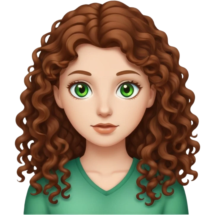 White girl with long brown curly hair and green eyes emoji